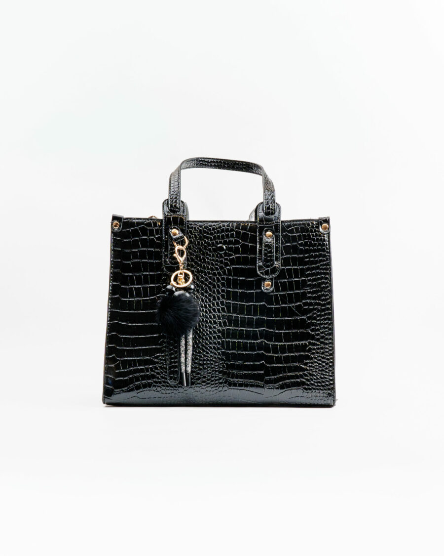 Karli Μαύρη Κροκό Τσάντα