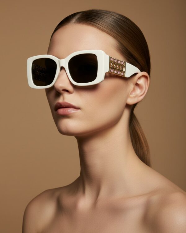 Noni Γυαλιά Ηλίου Ζαχαρί (Off White) με Χρυσές Λεπτομέρειες