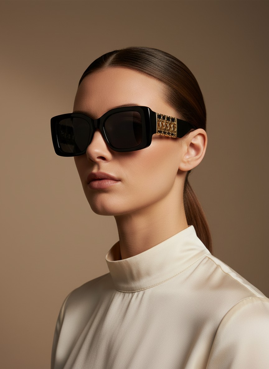 Noni Γυαλιά Ηλίου Μαύρα με Χρυσές Μεταλλικές Λεπτομέρειες