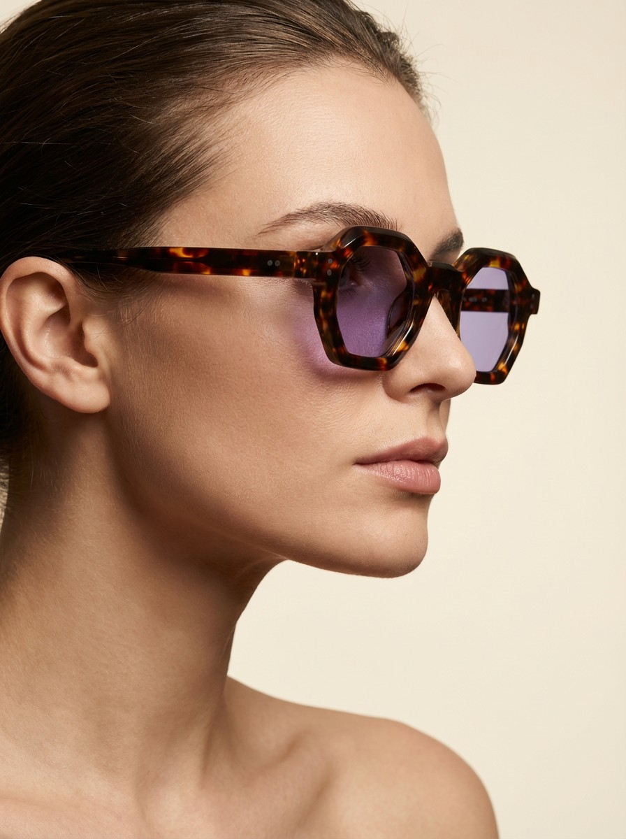 Den Ταρταρούγα καφέ με Λιλά Διάφανο φακό