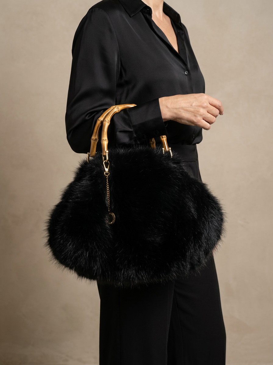 Furs Τσάντα Χειρός με Μαύρη Γούνα